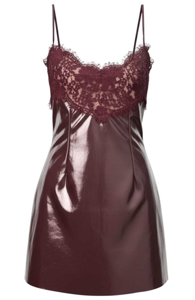 Lace Insert Faux Leather Dress Burgundy – LoSaTa