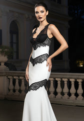 Lace Insert Maxi Dress Black White