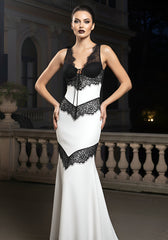 Lace Insert Maxi Dress Black White