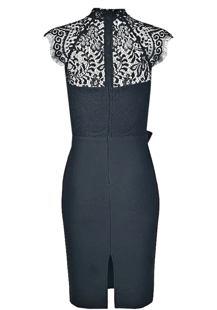 Lace Insert Tie Detail Dress Black
