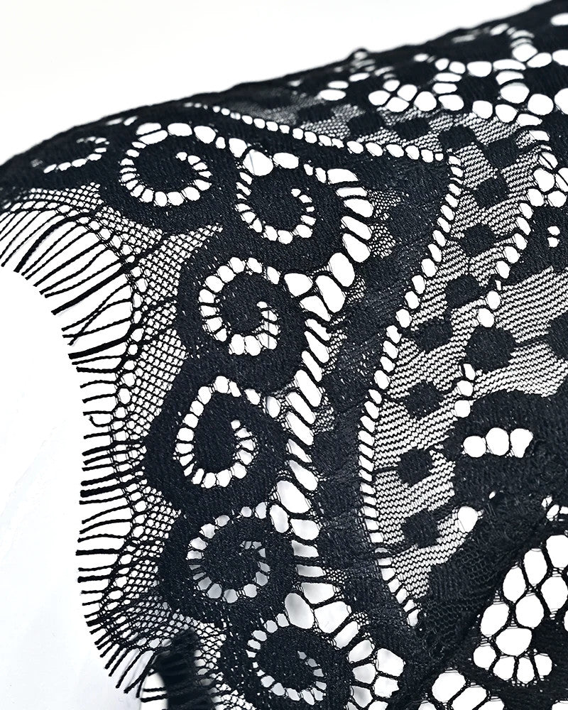 Lace Insert Tie Detail Dress Black