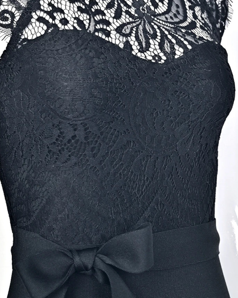 Lace Insert Tie Detail Dress Black