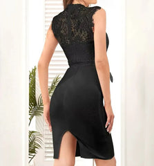 Lace Insert Tie Detail Dress Black