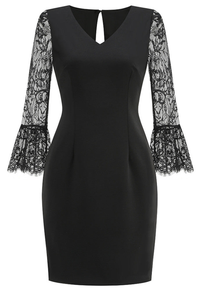 Lace Long Sleeve Dress Black