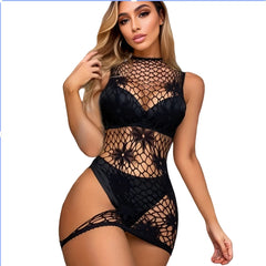 Ladies Mesh Lace Hollow out Flower Short Style Spicy Girl Sleepwear Seductive Nightgown Adult Size Underwear