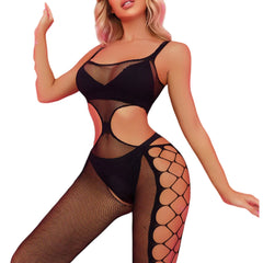 Ladies' lingerie jumpsuit open crotch hollow elastic sleepwear role-playing underwear intimates nightgown