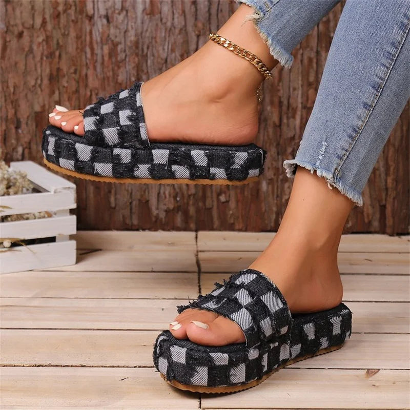 Large Lacquer Leather platforms Gothic Chain Thick Heel Punk Ankle slippers