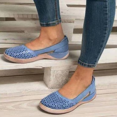 Lattice Style Flat Wedges Round Toes Side Openings