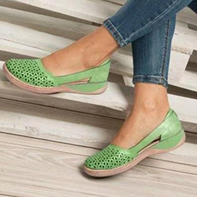 Lattice Style Flat Wedges Round Toes Side Openings