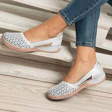Lattice Style Flat Wedges Round Toes Side Openings