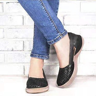 Lattice Style Flat Wedges Round Toes Side Openings