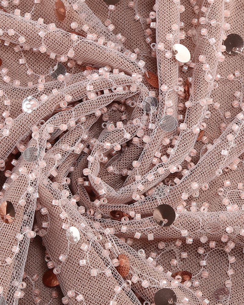 Leaf Detail Sequin Maxi Dress Rose Gold