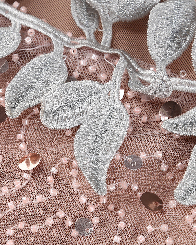 Leaf Detail Sequin Maxi Dress Rose Gold