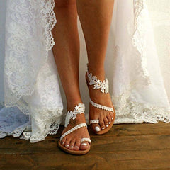 Leather Flower and Lace Strap Sandals