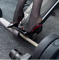 Leather Pumps Pointed Toe Metal Decoration Stiletto Studded Button Shallow Thin High Heel Shoes