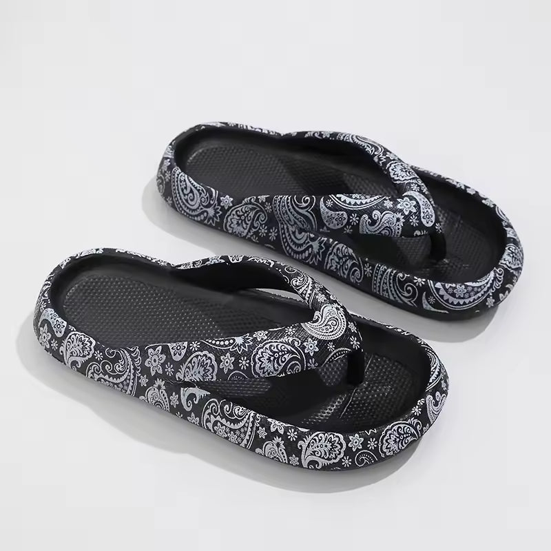 Trendy Printed Open Toe Flip-Flop Soft Thick-Soled Flat Slippers