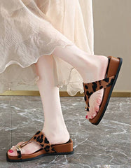 Casual Leather Flip Flops Wedge Walking Ring Toe Outdoor Beach Style Slippers