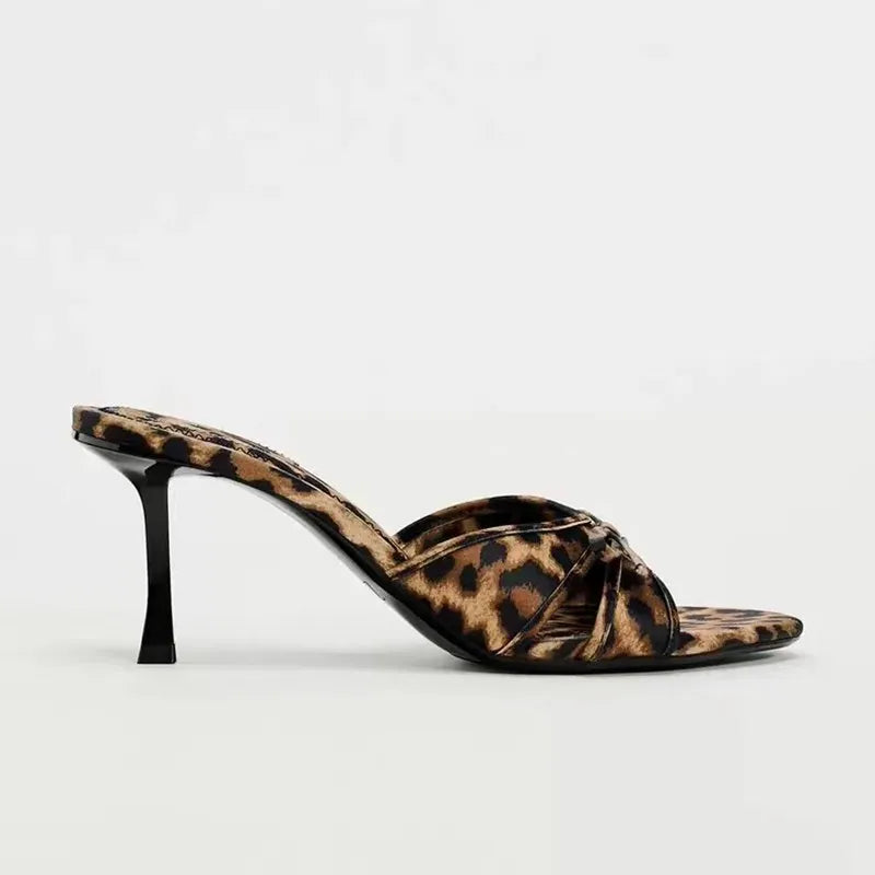 Leopard Print High Quality Pointed toe Bow Knot High Heel Slippers