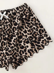 Leopard Print Sling Sleepwear Pajamas Set Lingerie V-Neck Sleeveless Top and Shorts Sets Pyjamas Homewear