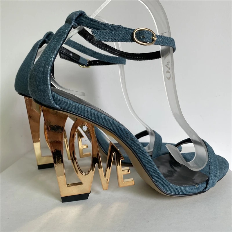 Letter-Love One-strap Fretwork Party Strange High Heels Gladiator Sandals