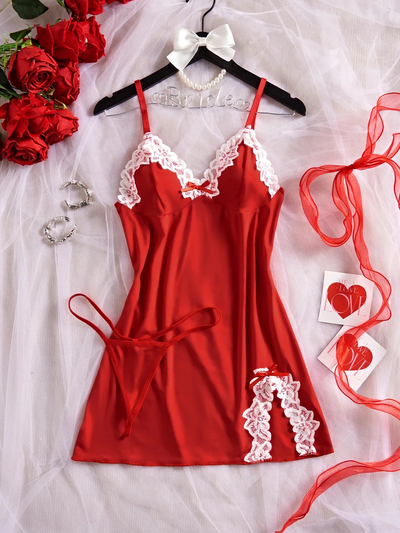 Light Purple Nightdress Lace Bow Dress Babydoll Sleepdress Underwear Sets Ladies Outfits