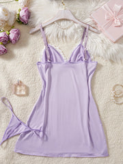 Light Purple Nightdress Lace Bow Dress Babydoll Sleepdress Underwear Sets Ladies Outfits