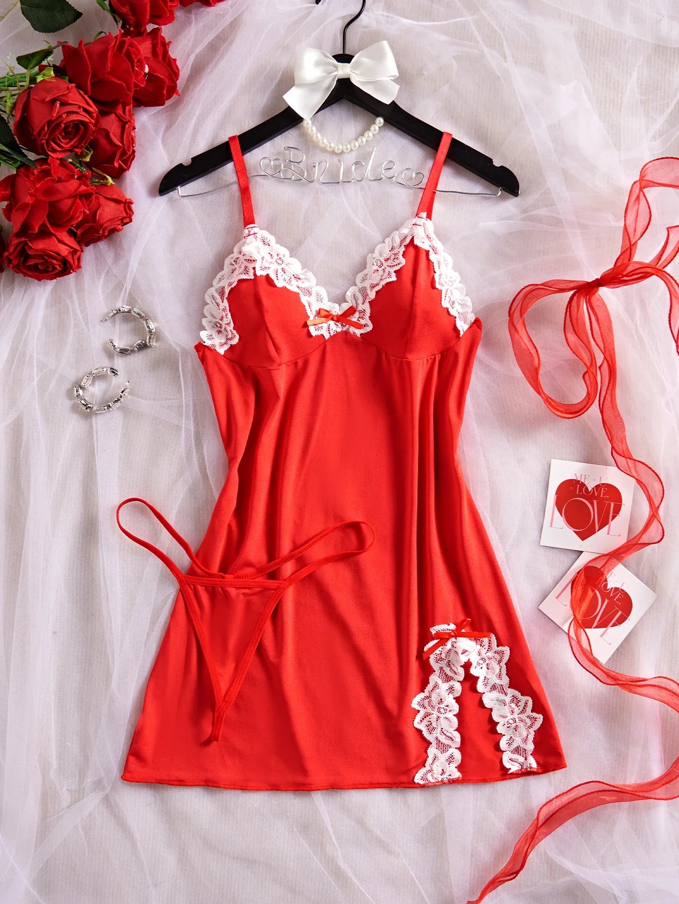 Light Purple Nightdress Lace Bow Dress Babydoll Sleepdress Underwear Sets Ladies Outfits