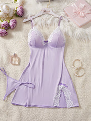 Light Purple Nightdress Lace Bow Lingerie Adult Dress Babydoll