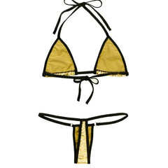 Lingerie mini swimsuit patent leather lace-up three-piece tie bikini set