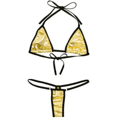 Lingerie mini swimsuit patent leather lace-up three-piece tie bikini set