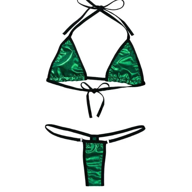 Lingerie mini swimsuit patent leather lace-up three-piece tie bikini set
