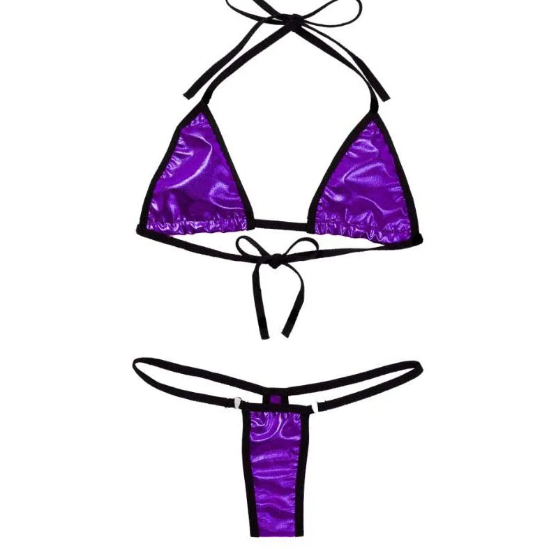 Lingerie mini swimsuit patent leather lace-up three-piece tie bikini set