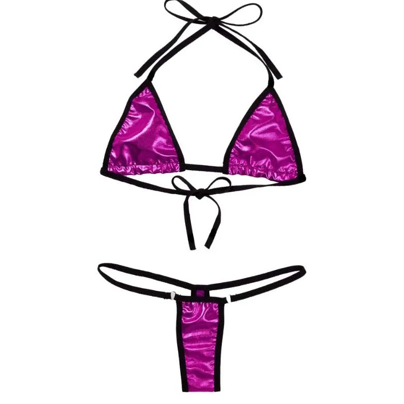 Lingerie mini swimsuit patent leather lace-up three-piece tie bikini set