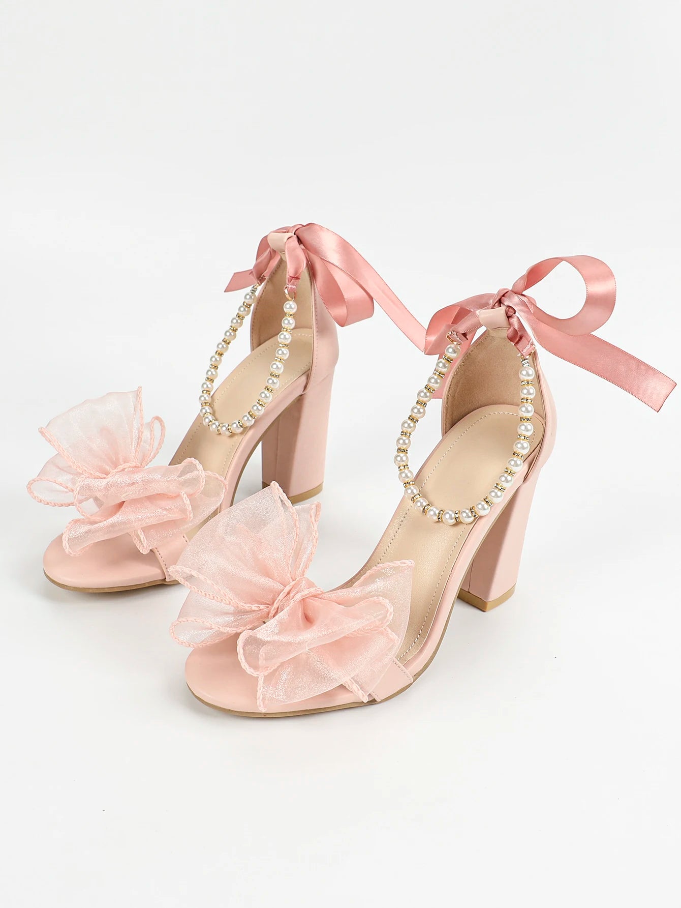 Loli Style Gorgeous Pearl Beads Wedding Party Ankle-Wrap High Heels