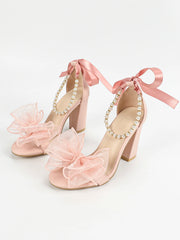 Loli Style Gorgeous Pearl Beads Wedding Party Ankle-Wrap High Heels