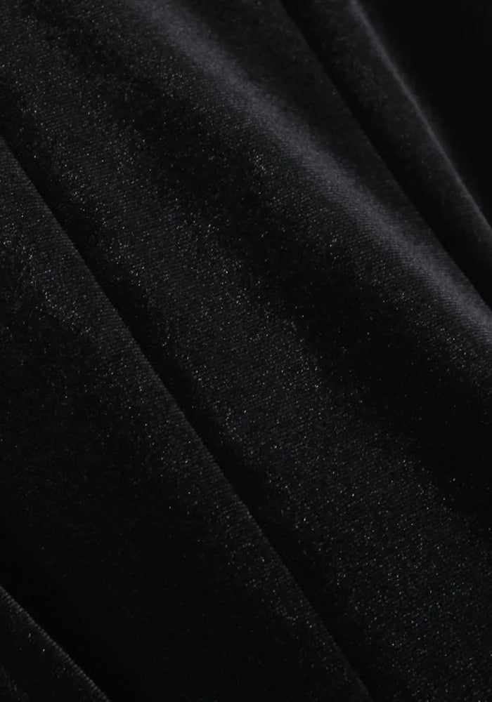 Long Sleeve A Line Velvet Dress Black