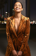 Long Sleeve Animal Print Suit Light Brown