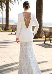 Long Sleeve Backless Blazer White
