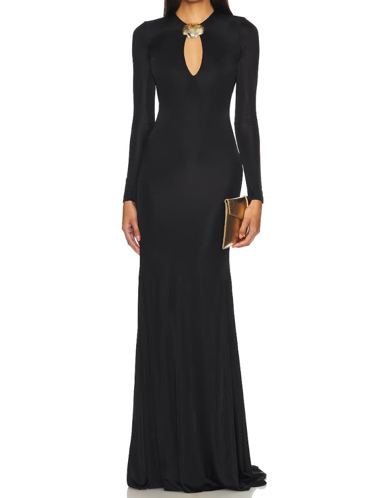 Long Sleeve Backless Maxi Dress Black