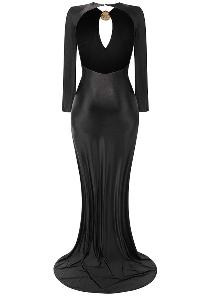 Long Sleeve Backless Maxi Dress Black