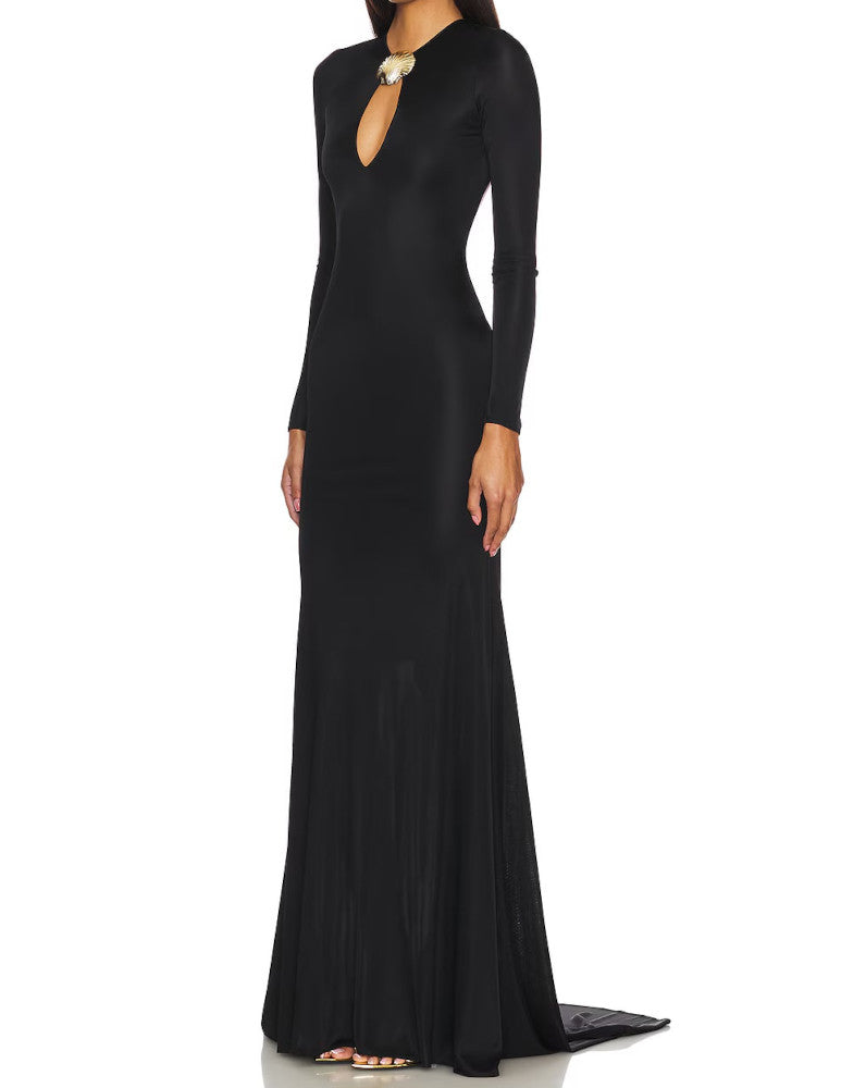 Long Sleeve Backless Maxi Dress Black