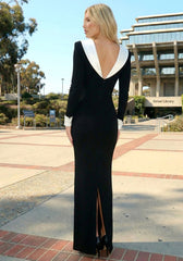 Long Sleeve Backless Maxi Dress Black White