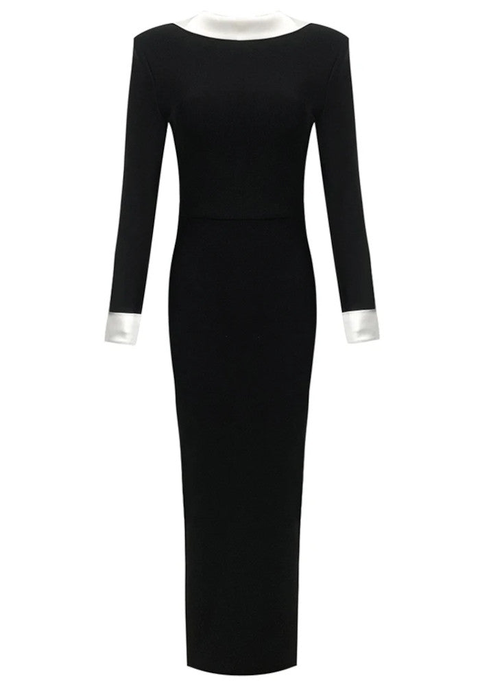 Long Sleeve Backless Maxi Dress Black White