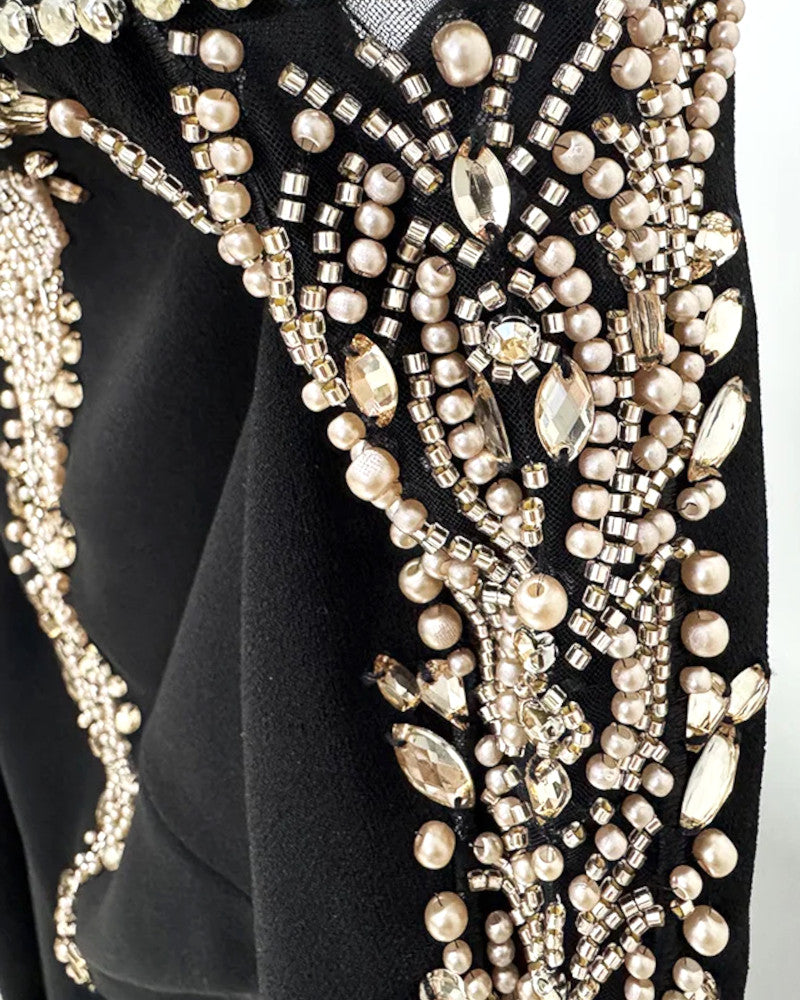 Long Sleeve Bardot Embellished Maxi Dress Black