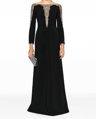 Long Sleeve Bardot Embellished Maxi Dress Black