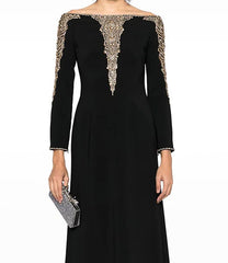 Long Sleeve Bardot Embellished Maxi Dress Black