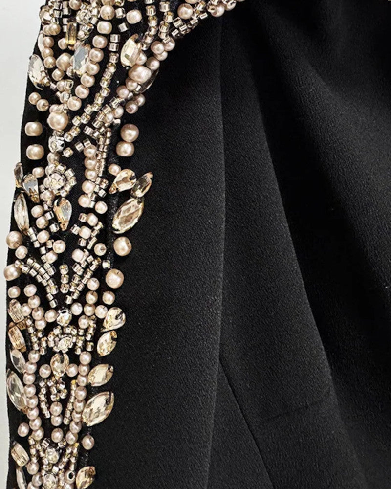 Long Sleeve Bardot Embellished Maxi Dress Black
