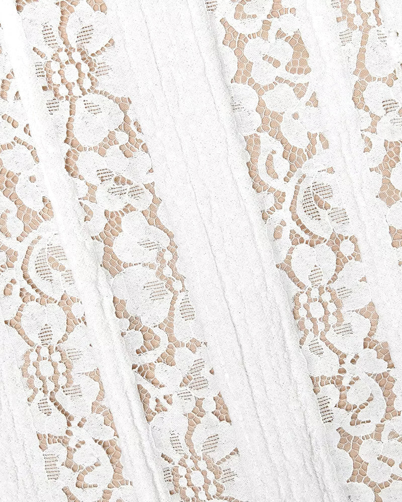 Long Sleeve Bardot Lace Insert Dress White