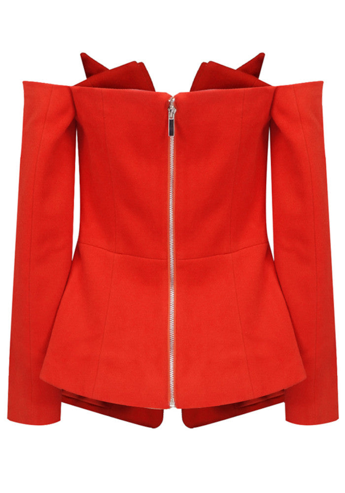 Long Sleeve Bardot Top Red