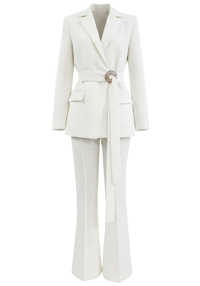 Crystal Belt Suit White